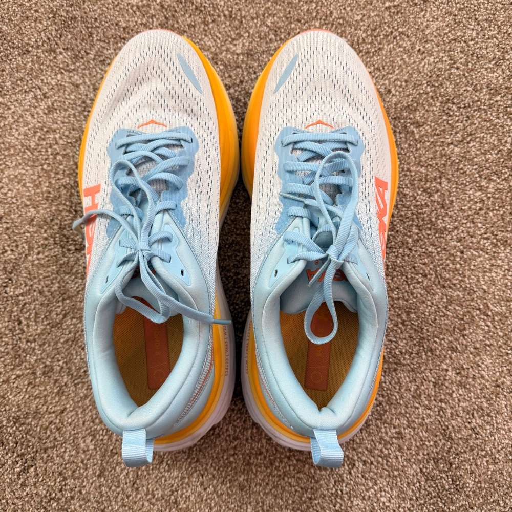 Hoka Bondi 8 Blue and Yellow Shoes Size 9.5 Women’s EUC